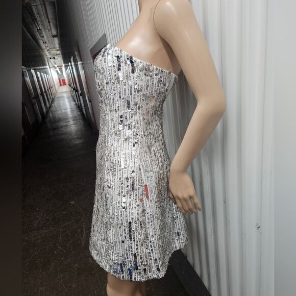 Alice & Olivia Matira Sequin Strapless Mini Dress in Silver - Picture 7 of 11